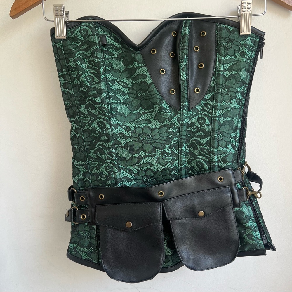 Whimsigoth Charmian Black and Green Corset size Small Grunge Goth - Picture 2 of 8